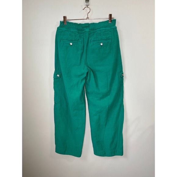 WE THE FREE Emerald Green Cargo Pants Paperbag Waist Drawstring Pockets Size L - Picture 3 of 6